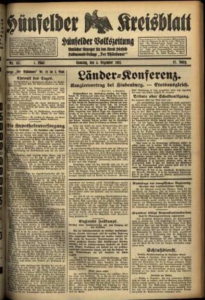 Erste Ausgabe vom Samstag, den 05. Dezember 1931.