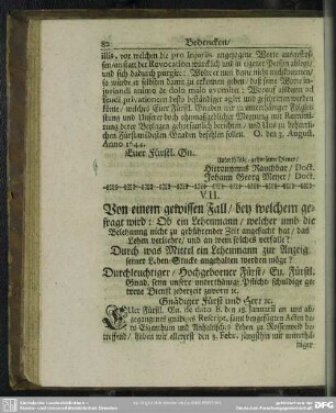 VII. [Bedencken, In Causa Feudali]