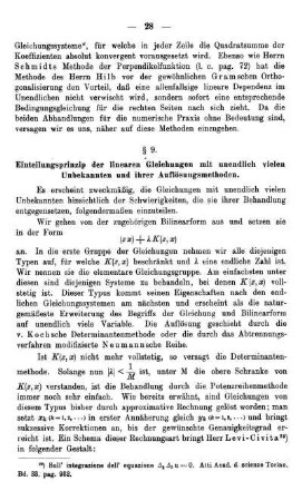 § 9. Einteilungsprinzip der linearen Gleichungen mit unendlich vielen Unbekannten und ihrer Auflösungsmethoden.