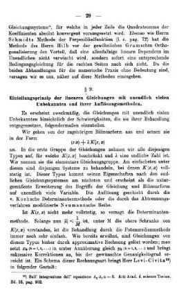 § 9. Einteilungsprinzip der linearen Gleichungen mit unendlich vielen Unbekannten und ihrer Auflösungsmethoden.