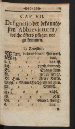 Cap. VII. Designatio der bekanntesten Abbreviaturen/ welche öfters pflegen vor zu kommen.