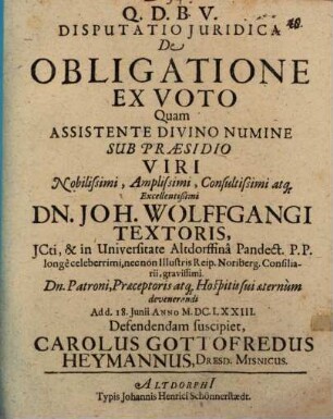 Disp. iur. de obligatione ex voto