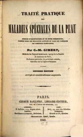 Traité pratique des maladies spéciales de la peau