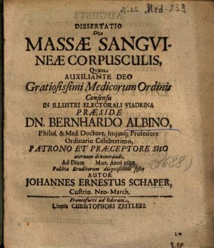 Dissertatio De Massae Sangvineae [Sanguineae] Corpusculis