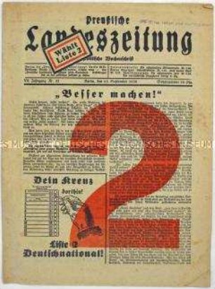 Wochenzeitung der DNVP zur Reichstagswahl 1930