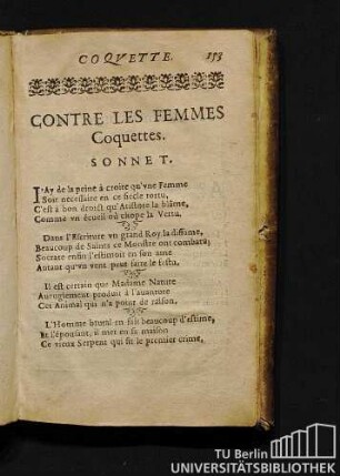 Contre Les Femmes Coquettes. Sonnet.