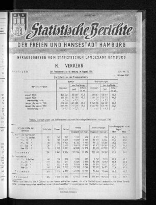 Der Fremdenverkehr in Hamburg im August 1960 : Lfd. Nr. 72