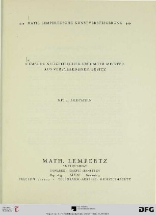 Nr. 409: Math. Lempertz'sche Kunstversteigerung: Gemälde neuzeitlicher und alter Meister aus verschiedenem Besitz : [Versteigerung: 23., 24. Oktober 1940]