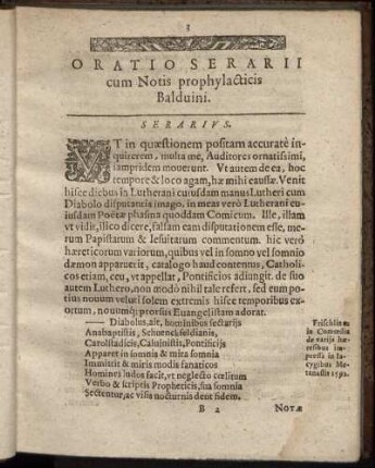 Oratio Serarii cum Notis prophylacticis Balduini