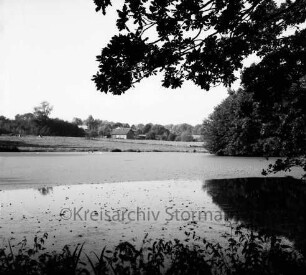 Tralau: Herrenhaus und Gut: Teich: vorn und rechts Bäume: hinten Haus und Wald