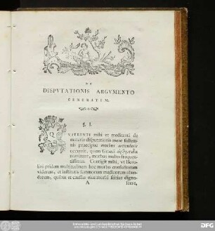 De Disputationis Argumento Generatim.