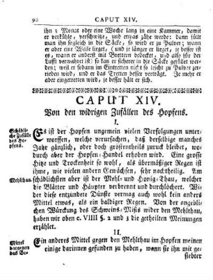 Cap. XIV. Von den widrigen Zufällen des Hopfens.