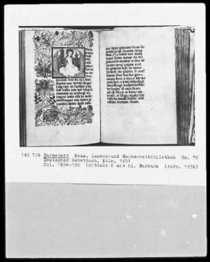 Lochner-Gebetbuch / Deutsches Gebetbuch — Die heilige Barbara, Folio 189verso