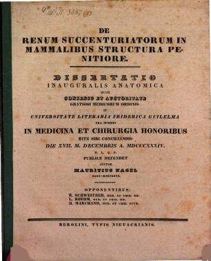 De renum succenturiatorum in mammalibus structura penitiore : diss. inaug. anat.