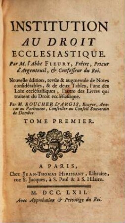 Institution Au Droit Ecclésiastique, 1