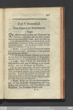 Das V Hauptstück. Von Fügung der Mittelwörter.