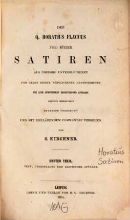 Sermonum libri duo, 1. Satirae cum apparatu critico
