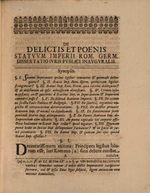 De Natvra Et Indole Delictorvm Et Poenarvm In Cavsis Statvvm Imperii Romano-Germanici : Specimen Ivris Pvblici Criminalis Inavgvrale