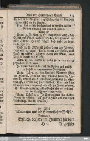49. Frag. Was nutzet uns die Himmelfahrt Christi?