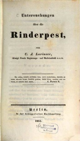 Untersuchungen über die Kinderpest