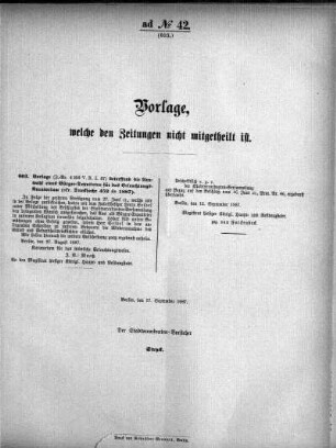 Anlage: ad No.42. (603.), Vorlage, welche den Zeitungen nicht mitgeteilt ist