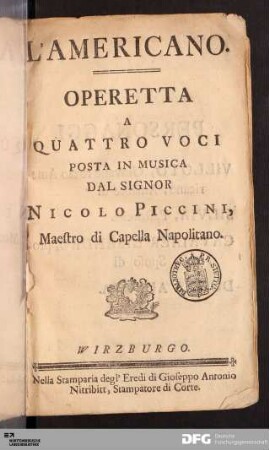 L' Americano : Operetta A Quattro Voci