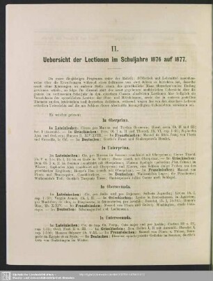 II. Uebersicht der Lectionen