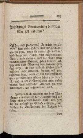 Büsching´s Beantwortung der Frage: Wer soll studieren?
