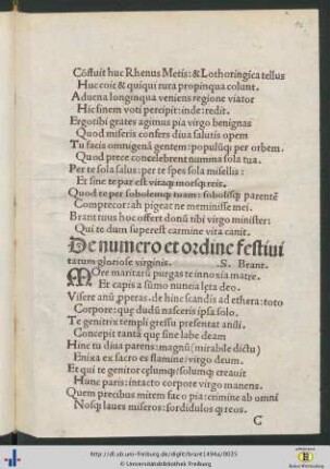 De numero et ordine festivitatum gloriose virginis