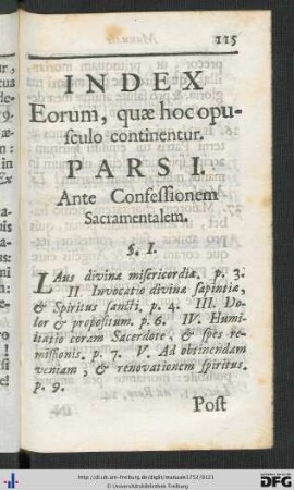 Index Eorum, quae hoc opusculo continentur.