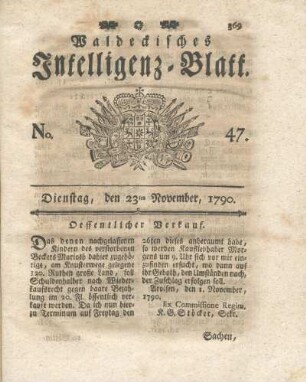 No. 47, Dienstag, den 23ten November, 1790