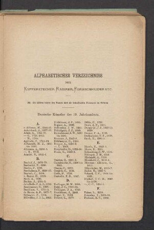 Alphabetisches Verzeichniss der Kupferstecher, Radirer, Formschineider etc