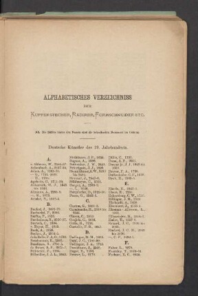 Alphabetisches Verzeichniss der Kupferstecher, Radirer, Formschineider etc