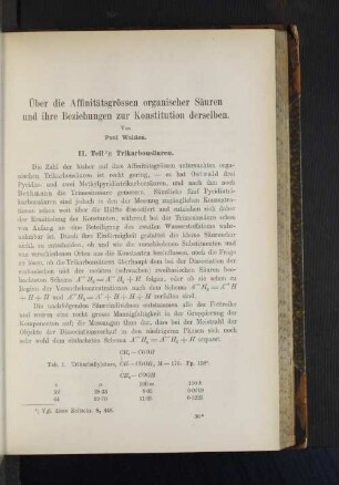 Über die Affinitätsgrössen organischer Säuren und ihre Beziehungen zur Konstitution de