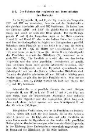 § 5. Die Schnitte der Hyperbeln mit Transversalen des Dreiecks