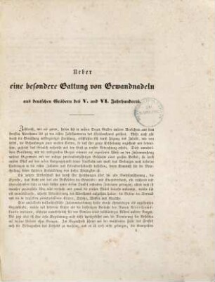 Abbildungen von Mainzer Alterthümern. 3, Über eine besondere Gattung von Gewandnadeln aus deutschen Gräbern des V. und VI. Jahrhunderts