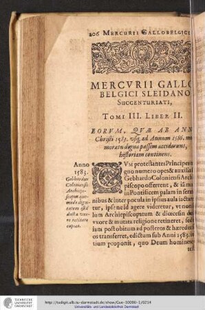 Mercvrii Gallo-Belgici Sleidano Succenturiati, Tomi III. Liber II. Forum, Qvae ab Anno Christi 1583 vsg. ad Annum 1586 memoratu digna passim acciderunt historiam continens