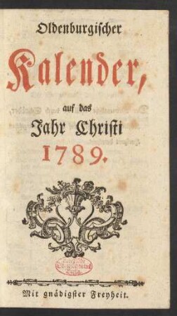1789: Oldenburgischer Kalender