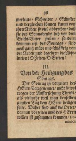 III. Von der Heiligung des Sontags.