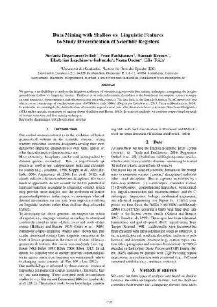 Data Mining with Shallow vs. Linguistic Features to Study Diversification of Scientific Registers