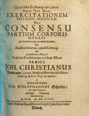 Exercitationem Physico-Medicam De Consensu Partium Corporis Humani