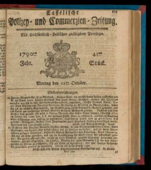 41tes Stueck, Montag den 11ten October. 1790