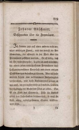 Zehnter Abschnitt. Beschwerden über die Freymäurer.