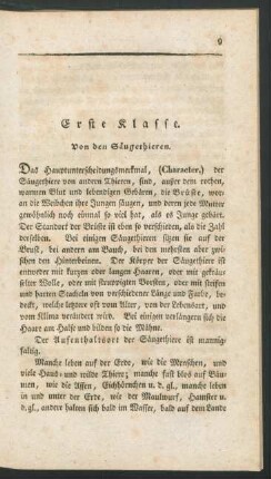 Erste Klasse. Von den Saeugethieren.
