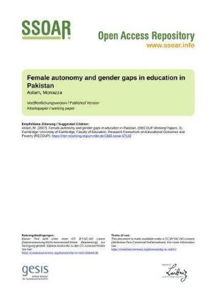 Female autonomy and gender gaps in education in Pakistan