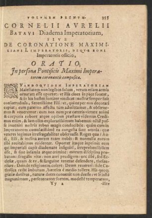 Cornelii Aurelii Batavi Diadema Imperatorium, Sive De Coronatione Maximiliani I. ... Oratio ...