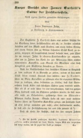 Kurzer Bericht über James Cuthill's Cultur der Frühkartoffeln.