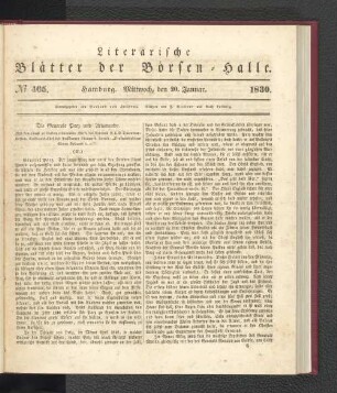 No 465. Hamburg. Sonnabend, den 20. Januar. 1830.