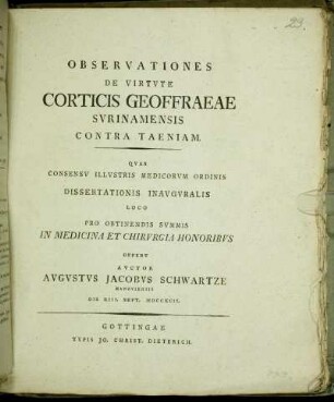 Observationes De Virtute Corticis Geoffraeae Surinamensis Contra Taeniam