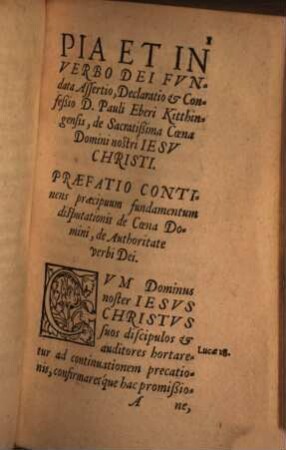 Pia assertio de sacratissima Coena domini nostri Jesu Christi